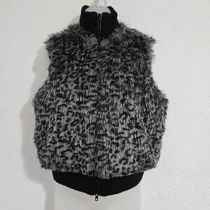 Express Women's Leopard Print Vest Outerwear Size Small Reversible Faux Fur